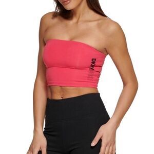 DKNY Sport Womens Exploded Sport Outline Logo Athletic Yoga Tube Top, shirt Pink